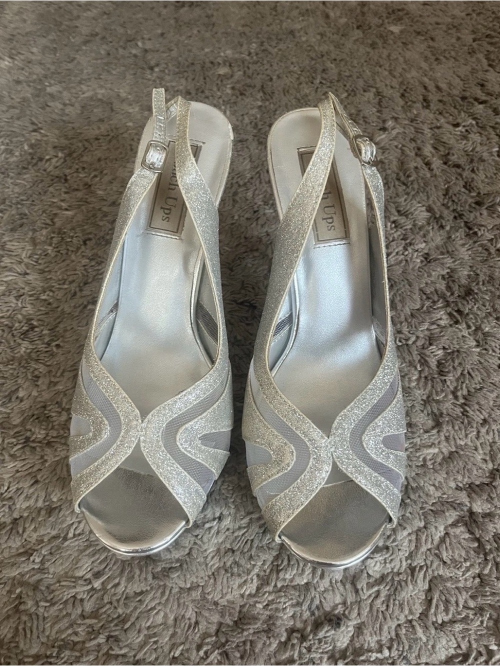 Touch Ups Silver Glitter Peep-Toe Slingback Heels